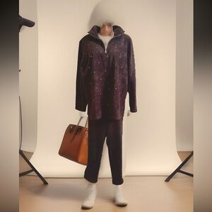 🦆THE QUACKERY FACTORY🦆 VELOUR BLING ZIP NECK & ANKLES COZY FESTIVE PANTSUIT🖤